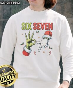Funny Six Seven 6 7 67 meme Christmas sweatshirt featuring a humorous design perfect for the holiday season.