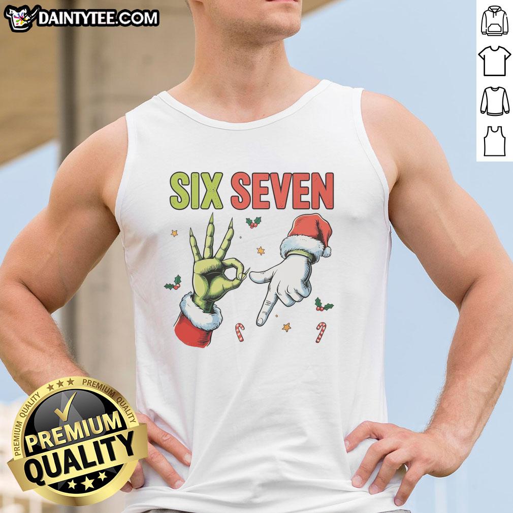 funny-six-seven-6-7-67-meme-christmas-xmas-tank-top Funny Six Seven 6 7 67 Meme Christmas Xmas Tank Top featuring a humorous holiday design for festive celebrations.