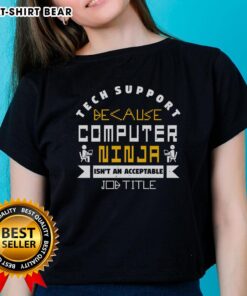 Funny tech support t-shirt for women featuring 'Computer Ninja' as a humorous job title. Perfect for tech enthusiasts!
