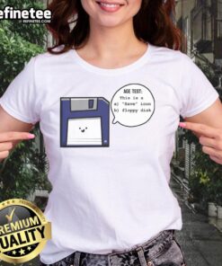 Funny ladies tee featuring a floppy disk icon, perfect for nostalgic tech lovers and 'This Is A Save' humor.
