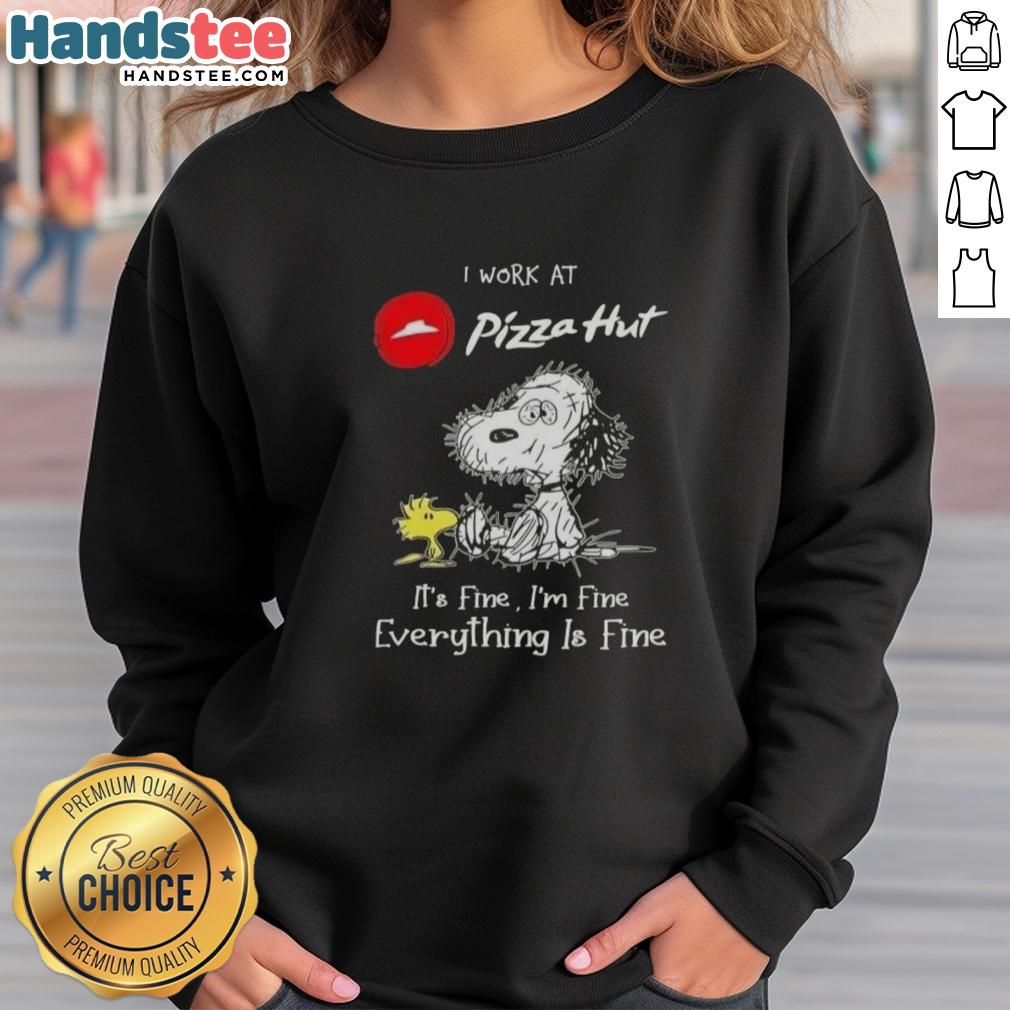 funny-tired-snoopy-i-work-at-pizza-hut-its-fine-im-fine-everything-is-fine-sweatshirt Funny Snoopy sweatshirt featuring 'I work at Pizza Hut, it's fine, I'm fine, everything is fine' text design.