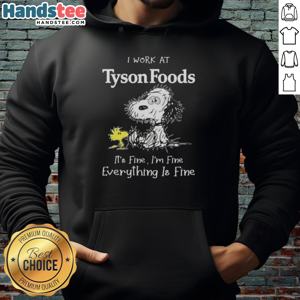 funny-tired-snoopy-i-work-at-tyson-foods-its-fine-im-fine-everything-is-fine-hoodie Funny Snoopy hoodie design saying 'I work at Tyson Foods, it's fine, I'm fine, everything is fine' perfect for casual wear.