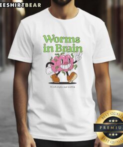 Funny worms in a brain graphic on an empty head t-shirt, showcasing humor and quirky style for worm lovers.