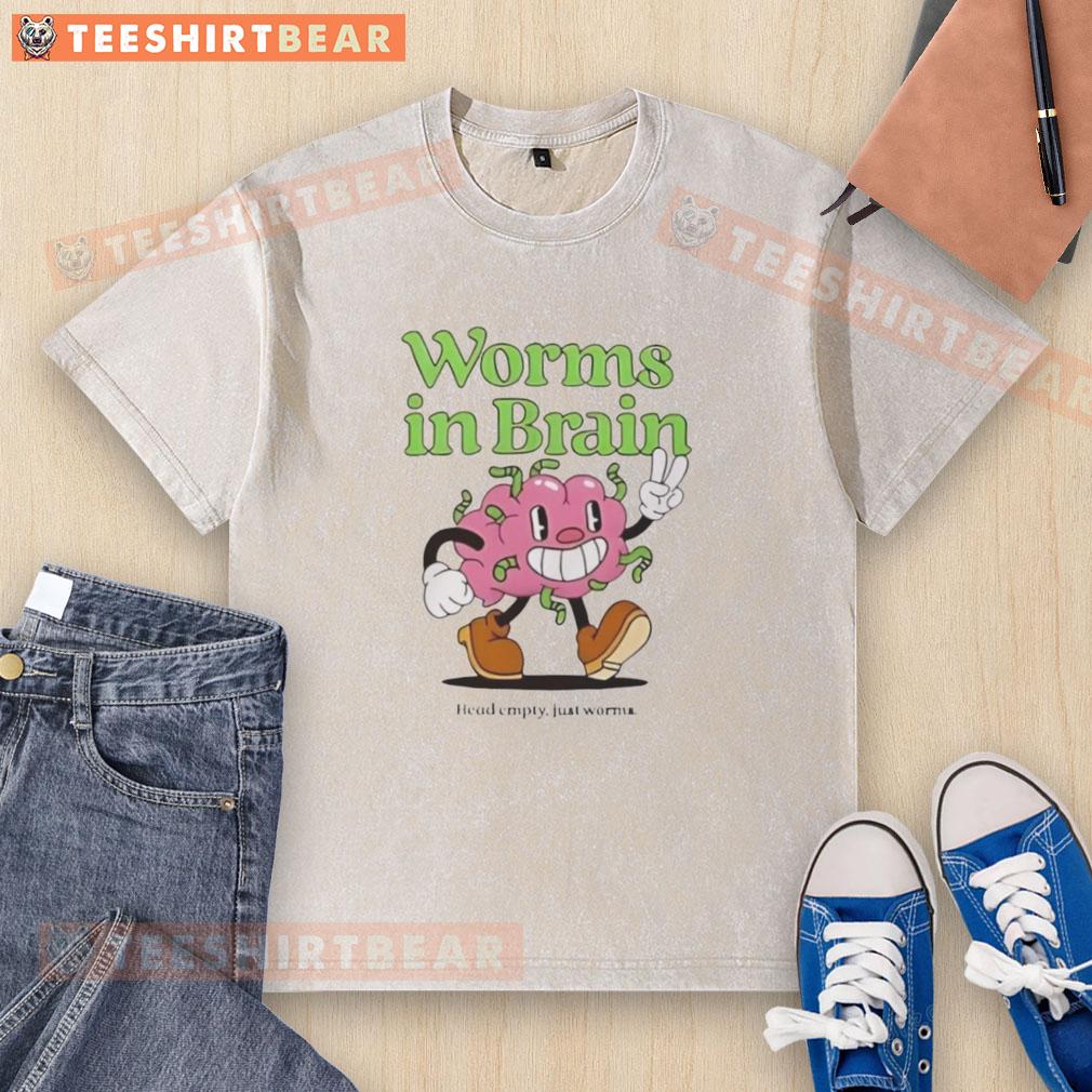 Funny Worms In Brain Head Empty Just Worms Funny Washed T Shirt Funny worms in brain graphic on a head empty washed t-shirt, perfect for humor lovers and quirky fashion enthusiasts.