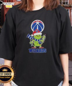 Washington Wizards Christmas Grinch Santa Hat holiday ladies tee showcasing festive design for fans.