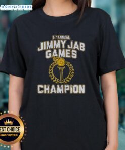 7th Annual Jimmy Jab Games Champion ladies tee featuring vibrant design and event logo, perfect for sports enthusiasts.