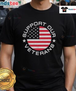 Alt Text: Good America Support Our Veterans T-Shirt featuring patriotic design and bold text supporting veterans' rights.
