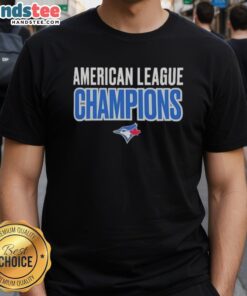 Alt Text: 2025 Toronto Blue Jays logo t-shirt celebrating Good American League Champions, perfect for fans and collectors.