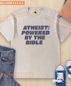 Good Atheist Powered By The Bible washed t-shirt featuring a stylish design and casual fit for modern atheists.