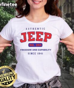 Good Authentic Jeep No 284 Ladies Tee celebrating freedom and capability since 1941, perfect for Jeep enthusiasts.