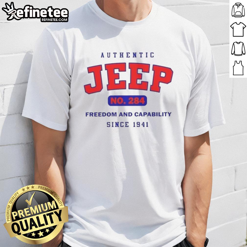 good-authentic-jeep-no-284-freedom-and-capability-since-1941-t-shirt Good Authentic Jeep No 284 T-Shirt featuring 'Freedom and Capability Since 1941' design in vintage style.