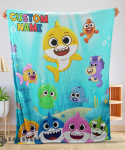 Good Baby Shark & Friends Poster Rainbow Text Blanket Fleece Customized Blanket