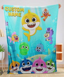 Good Baby Shark & Friends Poster Yellow Text Blanket Fleece Customized Blanket