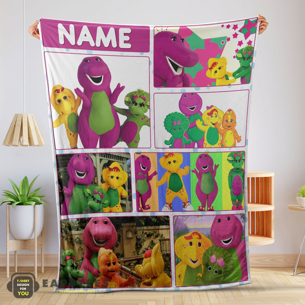 good-barney-friends-characters-collage-blanket-fleece-customized-blanket-mk-01 Good Barney & Friends Characters Collage Blanket Fleece Customized Blanket