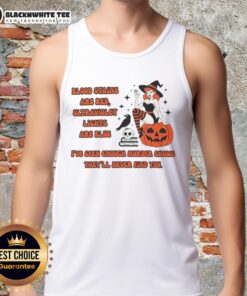 Good Blood Stains Are Red Ultraviolet Lights Are Blue tank top featuring a creative graphic design and vibrant colors.