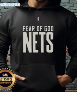 Alt Text: Fear of God Brooklyn Nets hoodie featuring NBA logo, stylish design perfect for fans and streetwear enthusiasts.