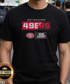 Alt Text: Good Bud Light San Francisco 49ers team t-shirt featuring bold graphics and team colors, perfect for fans.