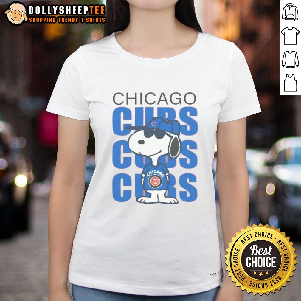 Good Carousell Chicago Cubs Snoopy Ladies Tee Alt Text: Good Carousell Chicago Cubs Snoopy Ladies Tee featuring a playful Snoopy design for female Cubs fans.
