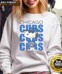 Good Carousell Chicago Cubs Snoopy sweatshirt featuring playful design and vibrant colors, perfect for fans.