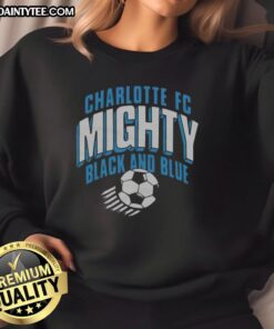 Alt Text: Good Charlotte FC Mighty Black and Blue sweatshirt featuring bold logo and stylish design for fans.