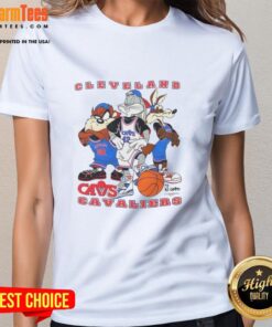 Good Cleveland Cavaliers NBA X Looney Tunes cartoon characters ladies tee featuring vibrant graphics and a trendy design.