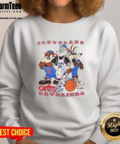 Good Cleveland Cavaliers NBA X Looney Tunes cartoon characters sweatshirt featuring vibrant designs and team logos.