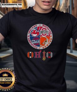 Good Cleveland Guardians, Ohio State Buckeyes, Cavaliers, and Browns logo t-shirt showcasing Ohio's sports pride.