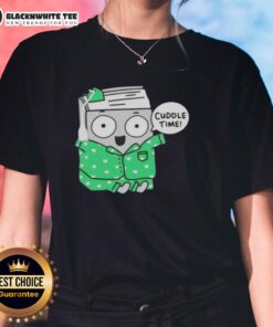 Cozy ladies tee featuring a bookish design, perfect for cuddle time with your favorite book. Ideal for book lovers.