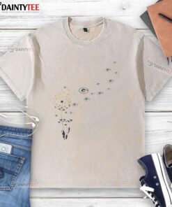 Alt Text: Good Dandelion Flower Green Bay Packers football logo on a washed t-shirt, perfect for fans and casual wear.