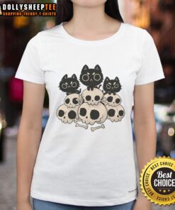 Good Death Gang Cat Skulls Ladies Tee featuring a stylish design with cat skulls and gothic elements for trendy fashion.