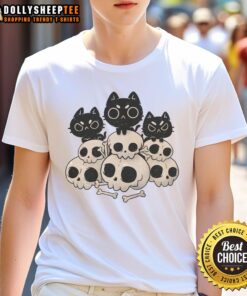 Good Death Gang Cat Skulls T-Shirt featuring playful cat skull designs in a stylish graphic print.