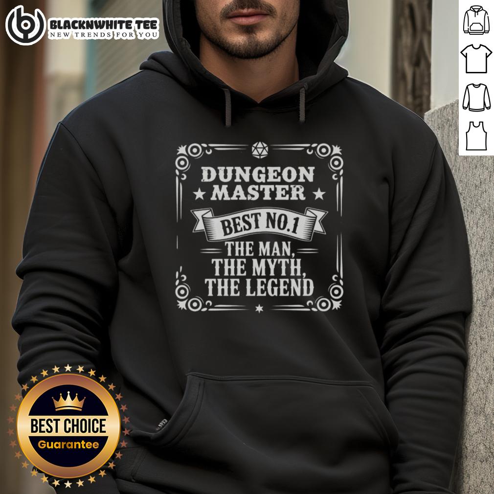 Good Dungeon Master The Man The Myth The Legend Hoodie Good Dungeon Master hoodie featuring 'The Man, The Myth, The Legend' design for D&D enthusiasts.