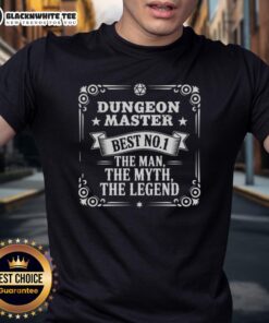 Good Dungeon Master The Man The Myth The Legend T-Shirt featuring bold graphic design for tabletop gaming enthusiasts.