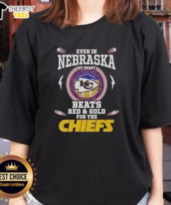 Alt Text: Kansas City Chiefs ladies tee in red and gold, perfect for showing team spirit in Nebraska.
