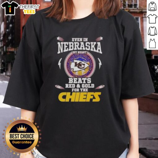 Alt Text: Kansas City Chiefs ladies tee in red and gold, perfect for showing team spirit in Nebraska.