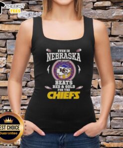 Good Even in Nebraska tank top with red and gold design showing support for the Kansas City Chiefs.