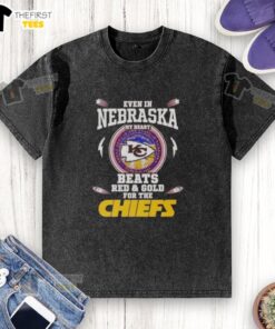 Alt Text: Kansas City Chiefs washed t-shirt in red and gold, showcasing team spirit for football fans in Nebraska.