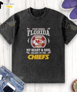 Stylish washed t-shirt under Florida sunshine, showcasing love for the Kansas City Chiefs with heart and soul design.