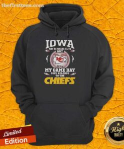 Alt Text: Stylish Kansas City Chiefs hoodie worn under bright Iowa sunshine, showcasing team pride and comfort.