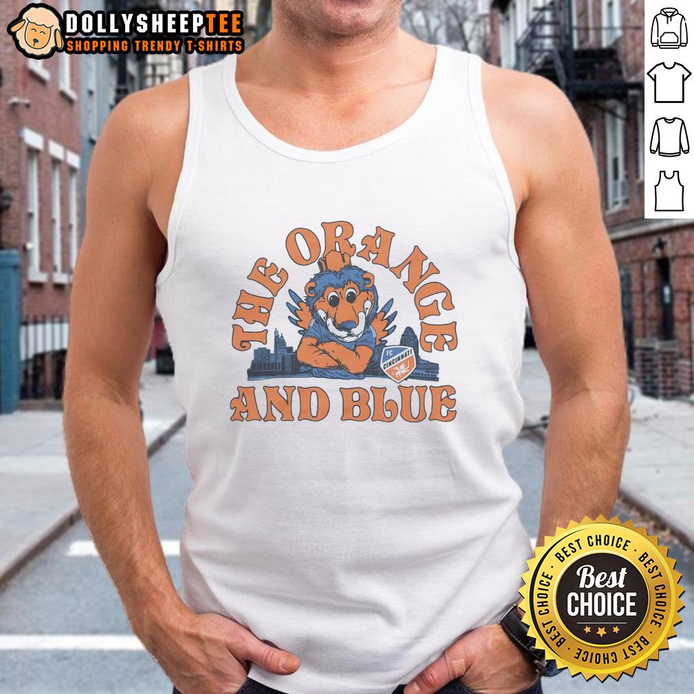 Good Fc Cincinnati The Orange And Blue Tank Top Alt Text: Good FC Cincinnati orange and blue tank top featuring team logo, perfect for fans and summer sports activities.