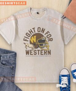 Alt Text: 1980s Western Michigan Broncos football helmet graphic on a washed t-shirt, perfect for fans and collectors.