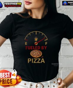 Good Fueled By Pizza Ladies Tee featuring a fun pizza graphic, perfect for pizza lovers and casual wear enthusiasts.