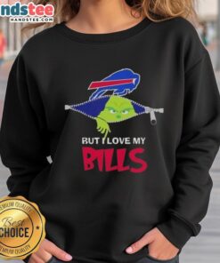Good Grinch sweatshirt featuring a Buffalo Bills football design, perfect for cozy game day vibes and holiday cheer.