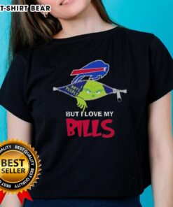 Good Grinch Christmas ladies tee featuring a Buffalo Bills design, perfect for festive football fans and holiday cheer.
