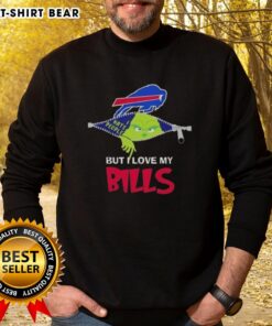 Cozy 'Good Grinch Christmas' sweatshirt showcasing love for Buffalo Bills, perfect for holiday cheer and team spirit.