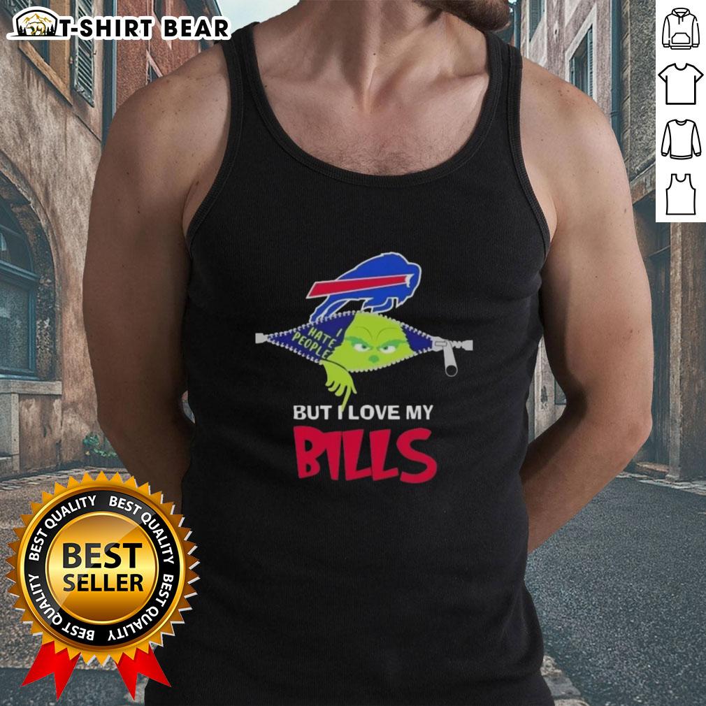 Good Grinch Christmas But I Love My Buffalo Bills Tank Top Good Grinch Christmas tank top featuring Buffalo Bills logo, perfect for holiday cheer and football fans.