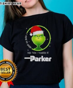 Good Grinch Christmas tee for ladies, featuring a playful design about smiling at Parker Hannifin. Perfect holiday gift!