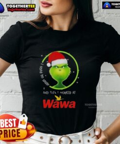 Good Grinch Christmas tee for ladies with 'I Used to Smile and Then I Worked at Wawa' design, perfect for festive wear.