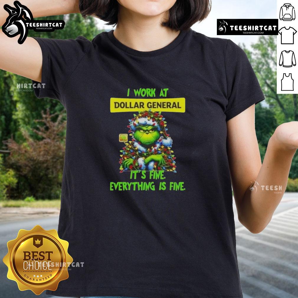 Good Grinch Christmas Tree X Dollar General I Work At It's Fine Everything Is Fine Ladies-Tee Good Grinch Christmas Tree tee from Dollar General, perfect for holiday cheer and festive style this season.