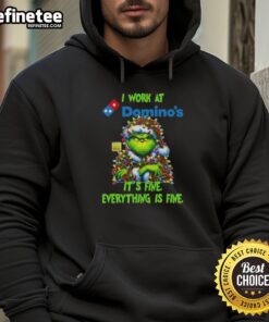 Good Grinch Christmas Tree hoodie with 'It's fine, everything is fine' design, perfect for festive holiday wear.